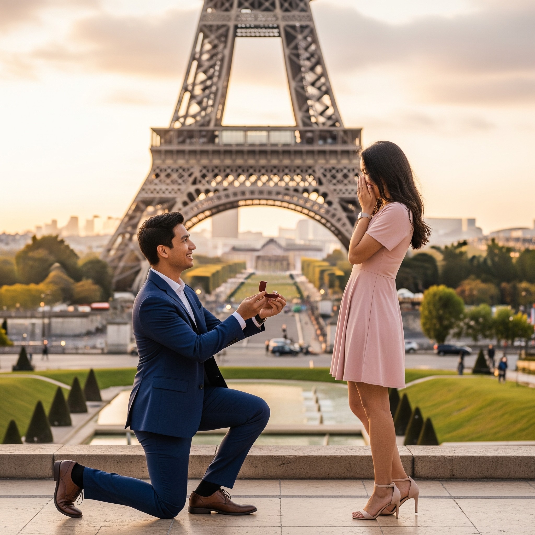 tour eiffel demande en mariage devant la tour eiffel, l'une des meilleures destinations pour voyager en couple