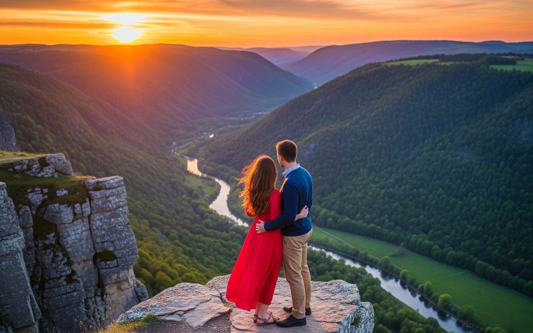 Couple regardant le coucher de soleil